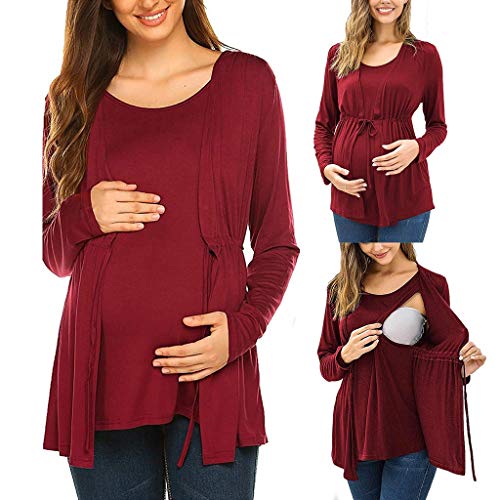 Stillkleid Festlich, Weich Baumwolle Knöpfen Stilltop Stillshirt Festliche Langarm Longtop Umstandsbluse Stilloberteile Stretch Schwangerschaft Umstandsmode Nursing Tops Umstandstop von DondPO