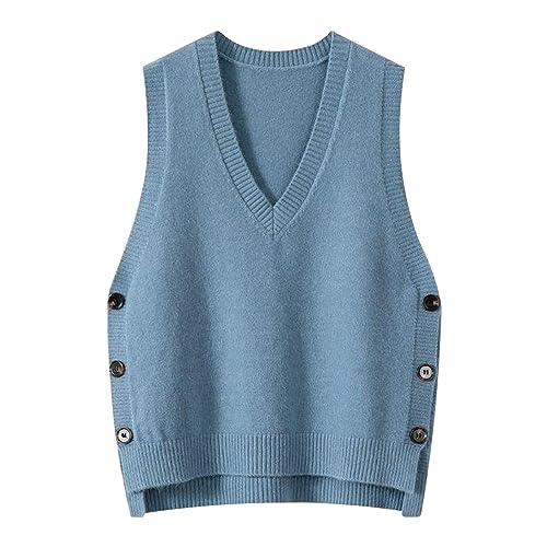 Strickpulli Damen, Strick Baumwolle Ärmellos Sweater Vest Wollweste Warm V Ausschnitt Lang Strickweste Pullunder Pullover Winter Klassisch Strickpullunder Pullover Vest von DondPO