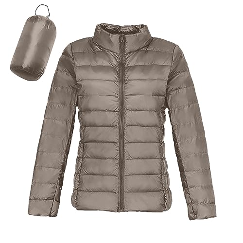 Ultraleichte Steppjacke mit Beutel: Leichte Langarm Federleichte Doppeljacke Outdoorjacke Winter Kurz Warme Übergangsjacke Daunenjacke Gefüttert Reißverschluss ohne Kapuze Winterjacke Steppjacke von DondPO