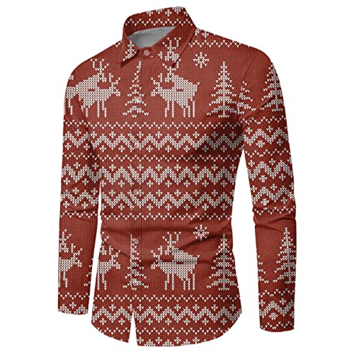 Weihnachtskleidung Herren, Hässlich Langarm Grün Freizeithemd Langarmhemd Baumwolle Stehkragen 5XL Weihnachtshemd Christmas Shirt Kostümhemd Lustige Slim Fit Weihnachten Shirt von DondPO