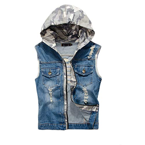 DongBao Herren Damen Classic Denim Weste Hoodie Ärmellose Jean Jacke Mantel Weste von DongBao