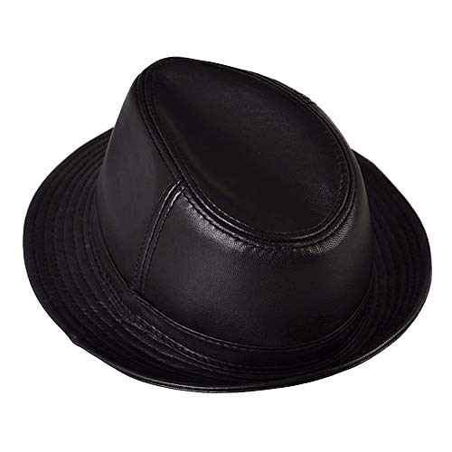 DongBao Herren Leder Fedora Trilby Hut Panamahut Lederhut,Teardrop Fedora Hut von DongBao