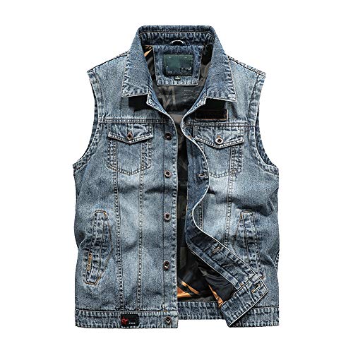 Herren Weste Denim Vest Jeansweste, Männer Jeansjacke ohne Ärmel Denim Biker Weste von DongBao