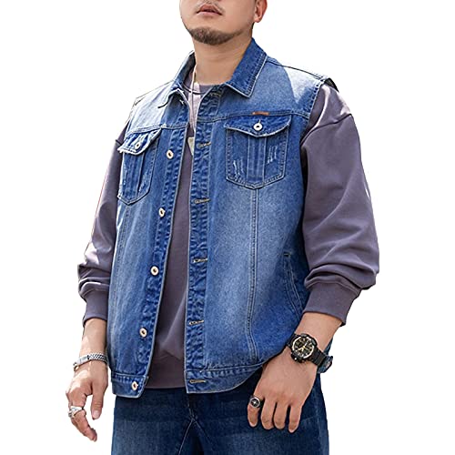 Herren Weste Jeansweste Denim Weste Vest Jeansjacke ohne Ärmel Freizeit Vintage Outdoors Ärmellos Freizeitjacke von DongBao