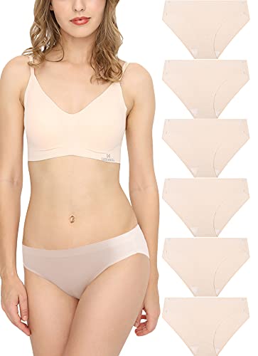 Donpapa Damen Slip Unsichtbar Unterwäsche Seamless Unterhose Nahtlos Panties Microfaser Hipster Brazilian 6 Pack Aprikose L von Donpapa