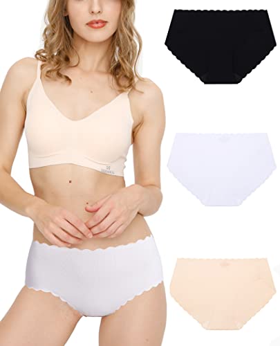 Donpapa Damen Unterwäsche Nahtlos Slips Seamless Unterhosen Ohne Naht Panties Hipster Mikrofaser Bequeme Bikinis Breif 3/6 Pack Schwarz/Beige/Weiß9 XS von Donpapa