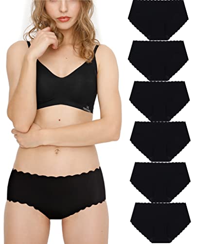 Donpapa Damen Unterwäsche Nahtlos Slips Seamless Unterhosen Ohne Naht Panties Hipster Mikrofaser Bequeme Bikinis Breif 3/6 Pack Schwarz9 L von Donpapa