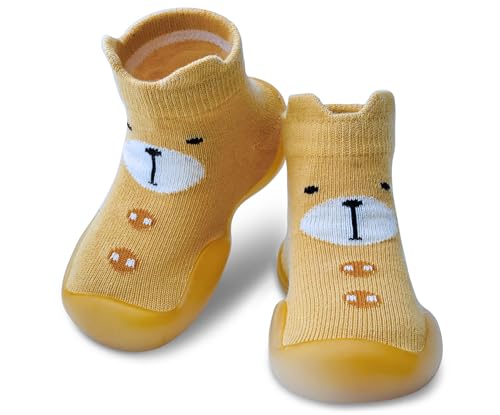 Dookeh Krabbelschuhe Baby, Lauflernschuhe Kinder, rutschfeste Hüttenschuhe Sockenschuhe für Mädchen Junge (10-Dunkelgelb, EU Schuhgrößensystem, Baby, Alter (von/bis), M, 6 Monate, 12 Monate) von Dookeh