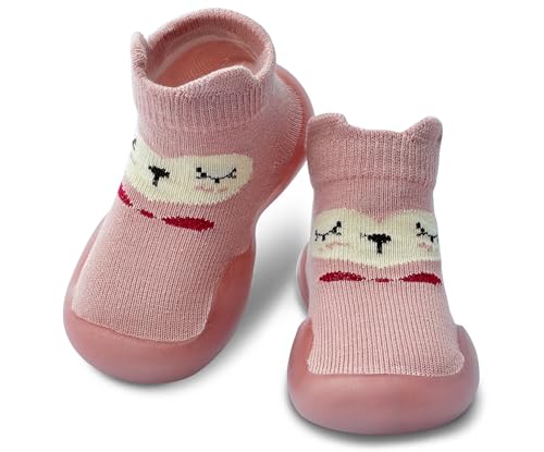 Dookeh Krabbelschuhe Baby, Lauflernschuhe Kinder, rutschfeste Hüttenschuhe Sockenschuhe für Mädchen Junge (9-Rosa, EU Schuhgrößensystem, Baby, Alter (von/bis), M, 6 Monate, 12 Monate) von Dookeh