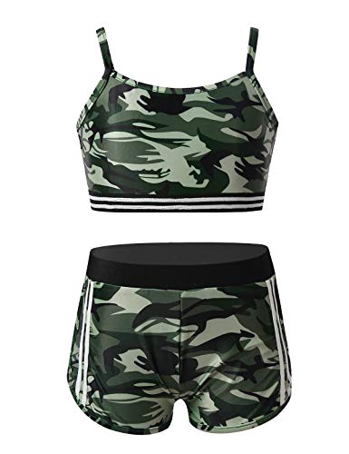 Doomiva Mädchen Badeanzug Ärmellose Bademode Schwimmanzug Kinder Strandanzug Sportanzug Sportlich Weste Top und Sport Shorts Camouflage 146-152 von Doomiva