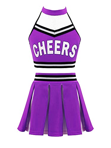 Doomiva Mädchen Cheer Leader Kostüm set Tanzbekleidung Set Crop Top und Minirock Tanzanzug Festlich Tanzkostüm Violett 146-152 von Doomiva