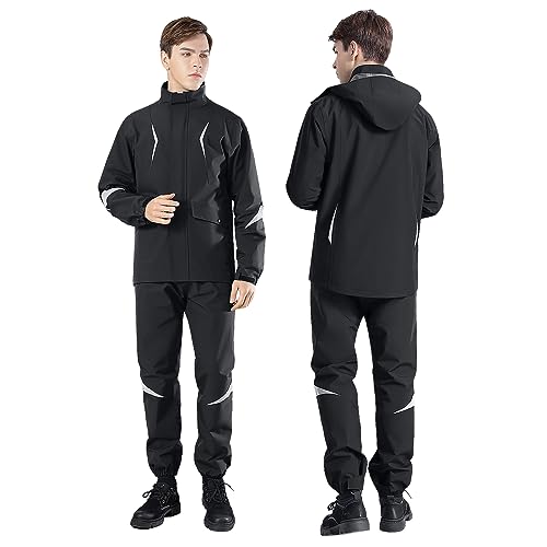 Doorslay Herren Regenanzug, Wasserdichte Regenmantel, Motorrad Regenjacke, Packbare Regenjacke+Regenhose, Modischer Geteilter Regenmantel für Outdoor-Lieferung Fischen Wandern von doorslay