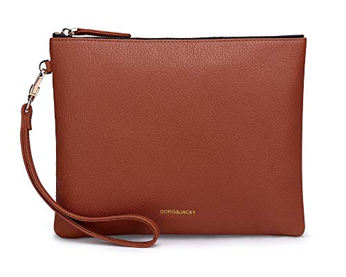 Doris&Jacky Damen Echtes Leder Clutch Schaffell Geldbörse Abendtasche mit Handschlaufe (Black-Ziegenfell) von Doris&Jacky