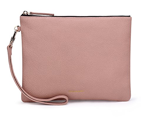 Doris&Jacky Damen Weiches Lammleder Wristlet Clutch-Bag für Designer Große Geldbeutel mit Bügeln Mitte Rosa-Ziegenleder von Doris&Jacky