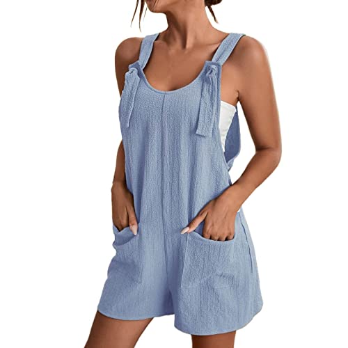 Damen Jumpsuit Shorts Sommer Lässige Solide Kurze Spaghetti Jumpsuit mit Tasche Schnallenriemen Sommer Elegant Ärmellos Overalls Kurze Hose Einteilige Arbeitshose Shorts von Dorjuli