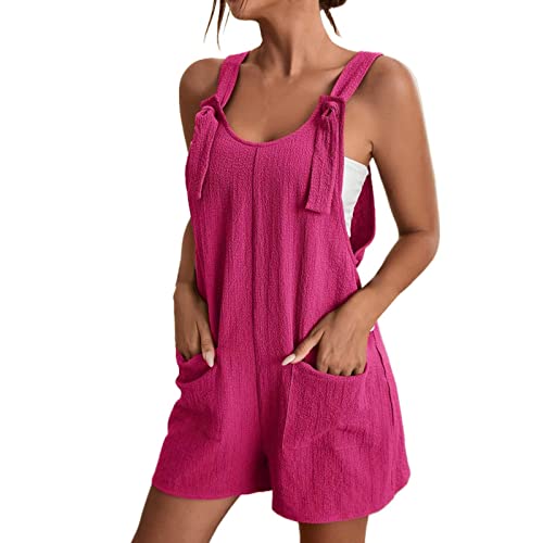 Damen Jumpsuit Shorts Sommer Lässige Solide Kurze Spaghetti Jumpsuit mit Tasche Schnallenriemen Sommer Elegant Ärmellos Overalls Kurze Hose Einteilige Arbeitshose Shorts von Dorjuli