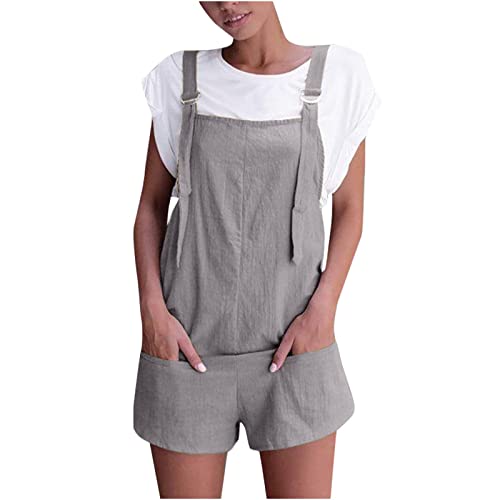 Damen Jumpsuit Shorts Sommer Lässige Solide Kurze Spaghetti Jumpsuit mit Tasche Schnallenriemen Sommer Elegant Ärmellos Overalls Kurze Hose Einteilige Arbeitshose Shorts von Dorjuli