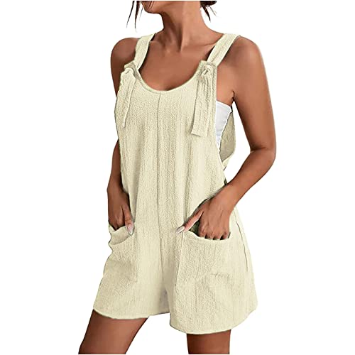 Damen Jumpsuit Shorts Sommer Lässige Solide Kurze Spaghetti Jumpsuit mit Tasche Schnallenriemen Sommer Elegant Ärmellos Overalls Kurze Hose Einteilige Arbeitshose Shorts von Dorjuli