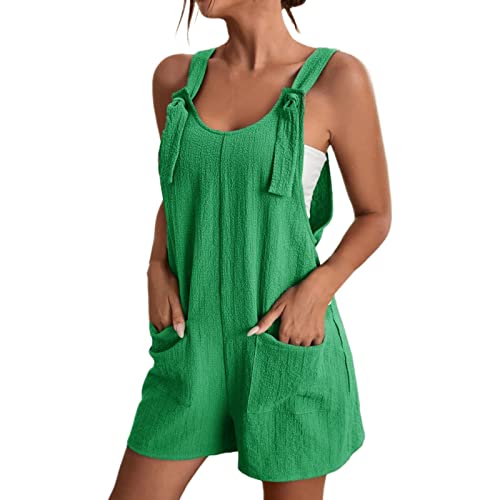 Damen Jumpsuit Shorts Sommer Lässige Solide Kurze Spaghetti Jumpsuit mit Tasche Schnallenriemen Sommer Elegant Ärmellos Overalls Kurze Hose Einteilige Arbeitshose Shorts von Dorjuli