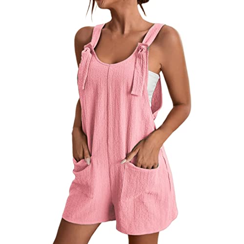 Damen Jumpsuit Shorts Sommer Lässige Solide Kurze Spaghetti Jumpsuit mit Tasche Schnallenriemen Sommer Elegant Ärmellos Overalls Kurze Hose Einteilige Arbeitshose Shorts von Dorjuli