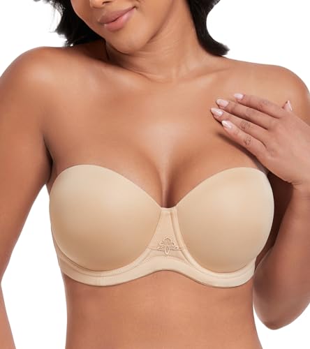 DotVol Damen Trägerloser BH Rückenfrei Ohne Träger Push Up Büstenhalter mit Geformte Cups für Abendkleider Ballkleider Brautkleider(70G,Beige) von DotVol