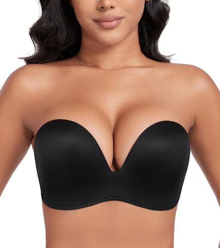 DotVol Damen Flügel-Design Push Up Bra Trägerloser BH Komfort Bügellos Unsichtbare Wirefree Anti-Rutsch BH(Schwarz,80D) von DotVol