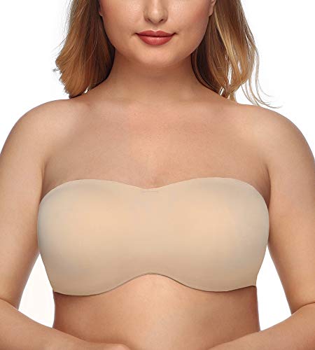 DotVol Damen Große Größen Bügel Ungepolstert Bandeau Trägerloser Multiway Minimizer BH(Beige, 100D) von DotVol