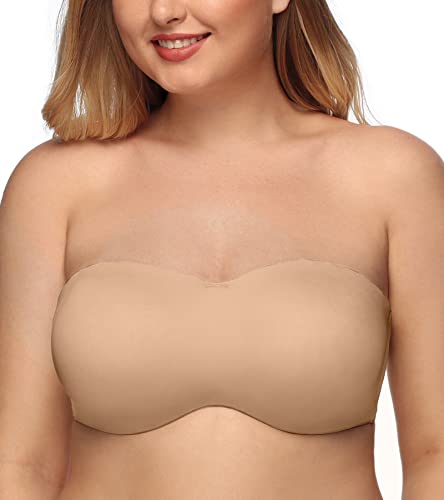 DotVol Damen Große Größen Bügel Ungepolstert Bandeau Trägerloser Multiway Minimizer BH(Pekannuss, 80B) von DotVol