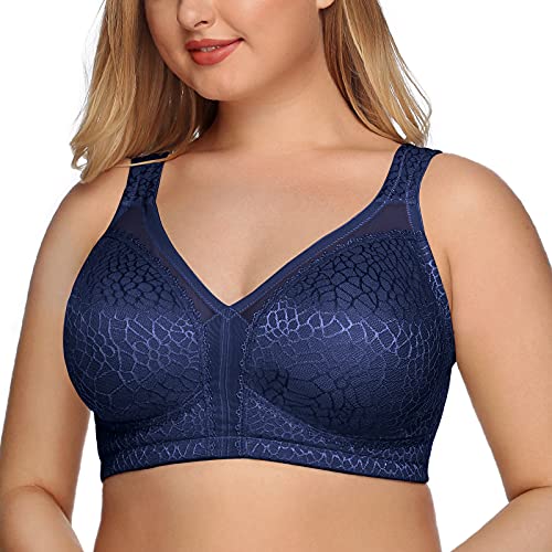 DotVol Damen Komfort Vollschalen Minimizer BH Bügellos Ohne Bügel Große Größen Unterwäsche(110E,Blau) von DotVol