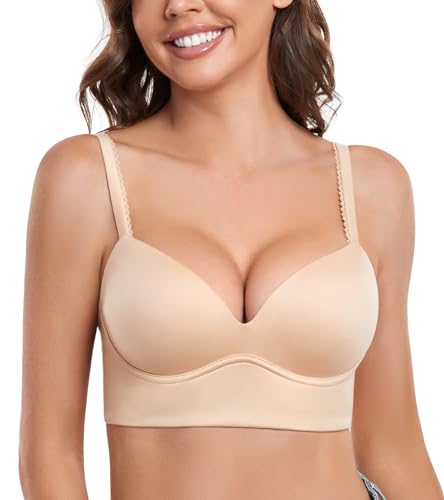 DotVol Damen Pullover Push Up BH ohne Bügel Bequemer gepolsterter Bra für Frauen Ohne Bügel Große Größen Unterwäsche Alltag BH(Beige, 70B) von DotVol