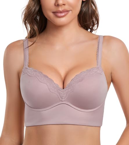 DotVol Damen Pullover Push Up BH ohne Bügel Bequemer gepolsterter Bra für Frauen Ohne Bügel Große Größen Unterwäsche Alltag BH(Lila, 75E) von DotVol