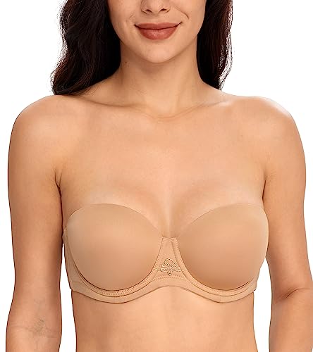 DotVol Damen Trägerloser BH Rückenfrei Ohne Träger Push Up Büstenhalter mit Geformte Cups für Abendkleider Ballkleider Brautkleider(80B,Pekannuss) von DotVol