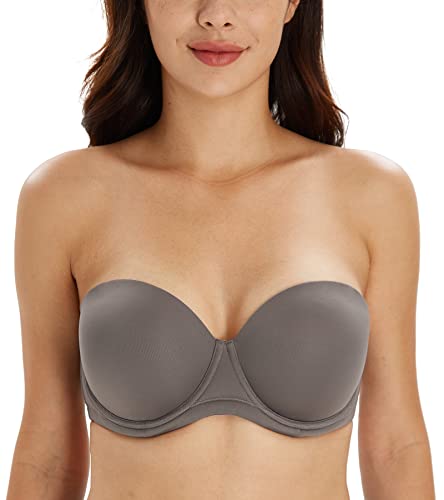 DotVol Damen Trägerloser BH Rückenfrei Ohne Träger Push Up Büstenhalter mit Geformte Cups für Abendkleider Ballkleider Brautkleider(95E,Grau) von DotVol