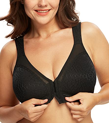 DotVol Damen Vollschalen Vorne Vershcluss Starker Halt Ohne Bügel Große Größen Funktioneller Minimizer BH(Schwarz, 80C) von DotVol