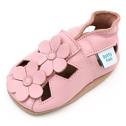 Dotty Fish Weiche Baby und Kleinkind Lederschuhe. Mädchen. Sandalen rosa mit Blumen. 12-18 Monate (21 EU) von Dotty Fish