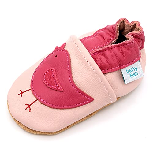 Dotty Fish weiche Leder Babyschuhe mit rutschfesten Wildledersohlen. Kleinkind Schuhe. Krabbelschuhe. Rosa Vogel. 4-5 Jahre (28 EU) von Dotty Fish