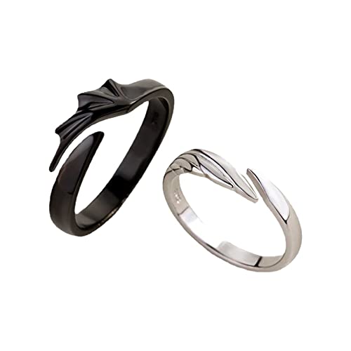 Damen Echtschmuck Ring Edelstahl Paar passende Ringe für Mann und Frau individuell verstellbar Sonne Mond Ring Set Engel Teufel Drache offene Ringe Paar passende Biker Ringe Herren (E-Black, One Size) von Doublehero