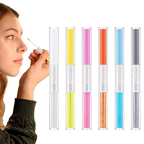 Farbige Eyeliner - Buntes 6-Farben-Dual-Ended-Liquid-Eyeliner-Set | Flüssiger Eyeliner-Stift Glitzer-Eyeliner Flüssiger glänzender Lidschatten Glow Eyeliner Wasserdichtes Augen-Make-up-Set Dous von Dous