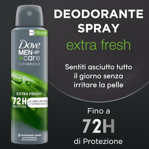 Dove Dove Men + Care Extra Fresh Spray Advanced Care Deodorant für Herren, mit 1/4 Feuchtigkeitscreme, feuchtigkeitsspendende und hautfreundliche Formel, Schutz bis zu 72 Stunden, 6 Stück à 150 ml von Dove