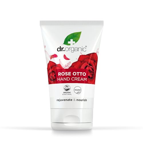 Dr Organic Rose Otto Hand- & Nagelcreme, Feuchtigkeitsspendend, Regenerierend, Für Männer, Für Frauen, Natürlich, Vegetarisch, Tierversuchsfrei, Paraben- & SLS-frei, Recycelt & Recyclebar, Bio, 125ml von Dr.Organic