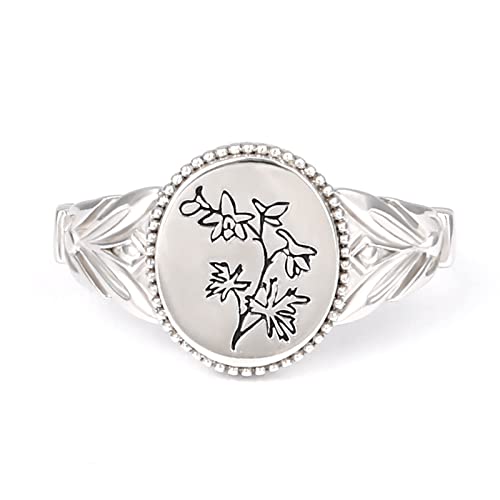 Drawelry Damen Personalisierte Custom Ringe Benutzerdefinierte Geburt Blumenringe Silber Geburtsblumen Wildblumen Ringe Schmuck Geschenk Eheringe für Frauen Unisex (Silber-1) von Drawelry