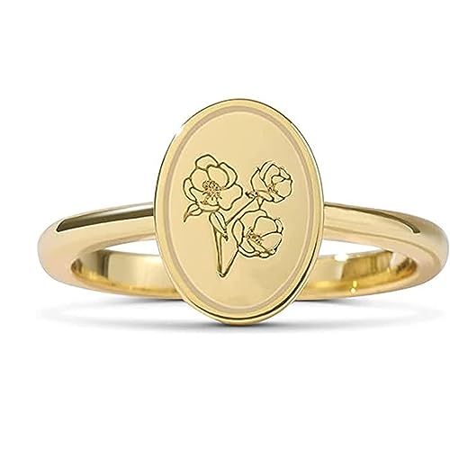 Drawelry Damen Sterling Silber Ringe:18 Karat Vergoldete Mohn Sonnenblum Blume Gravierter Siegelring für Frauen Minimalistisch Minimalistisch Schmuckgeschenk für Mädchen (56（17.7）, Gold) von Drawelry