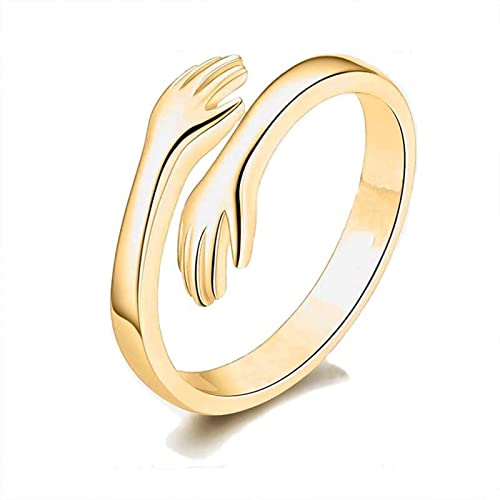 Drawelry Paar Umarmende Hände Ringe: Personalisierte Zirkonia Umarmungsring Romantischer Love Hugging Hands Öffnen Ring Anniversary Promise Schmuck Geschenk für Damen Herren (54（17.3）, Gold-1) von Drawelry