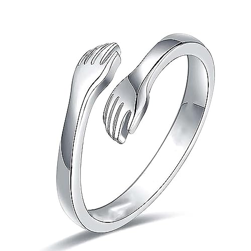 Drawelry Paar Umarmende Hände Ringe: Personalisierte Zirkonia Umarmungsring Romantischer Love Hugging Hands Öffnen Ring Anniversary Promise Schmuck Geschenk für Damen Herren (58（18.5）, Silber-1) von Drawelry