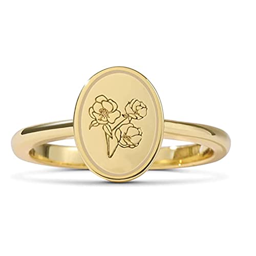 Drawelry Sterling Silber Ringe:18 Karat Vergoldete Mohn Sonnenblum Blume Gravierter Siegelring für Frauen Minimalistisch Minimalistisch Schmuckgeschenk für Mädchen Damen (51（16.1）, Gold-1) von Drawelry