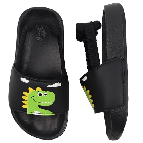 Badelatschen Kinder Jungen Badeschlappen Sommer Hausschuh rutschfest und Leicht Strand Slippers Karikatur Dusch Badeschuhe Weiche Flache Strand Sandalen 22 Schwarz Grün von Dream QuanZhou