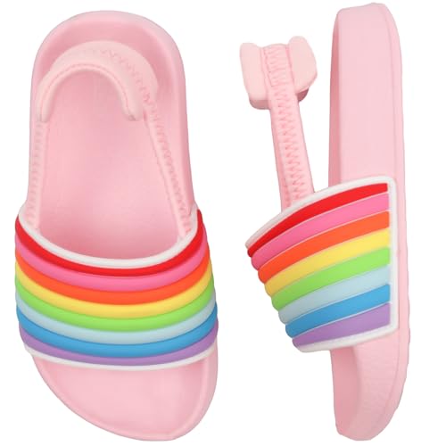 Badelatschen Kinder Mädchen Badeschlappen Sommer Hausschuh rutschfest und Leicht Strand Slippers Karikatur Dusch Badeschuhe Weiche Flache Strand Sandalen 22 Regenbogen von Dream QuanZhou