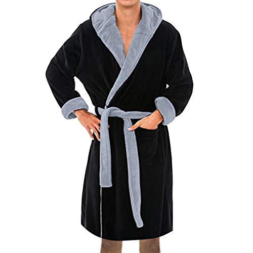 Herren Bademantel Für Sauna mit Kapuze Morgenmantel Saunamantel Flauschig Männer Winter Dickes Korallenvlies Warmes Nachthemd Bademantel Home Kleidung Mantel Pyjama von Dream Room