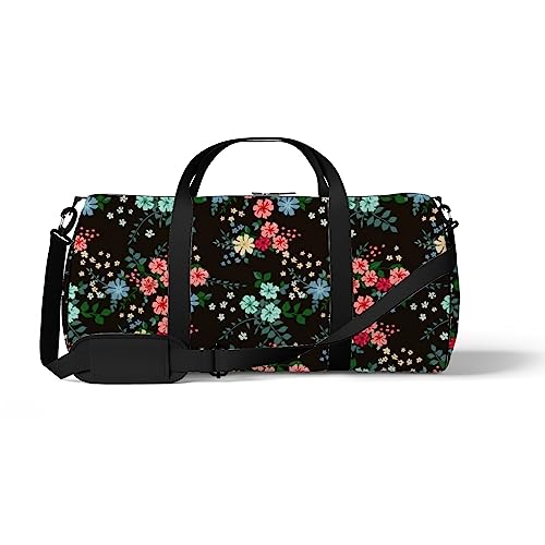 Sporttasche, Sporttasche, Fitness-Tragetasche, Blumenmuster, Schwarz, Landhausgarten, Reisetasche, Wochenendtasche, Fitness-Seesack, Schultertasche, Rucksack, Color172, medium size, Reisetasche von DreamBay