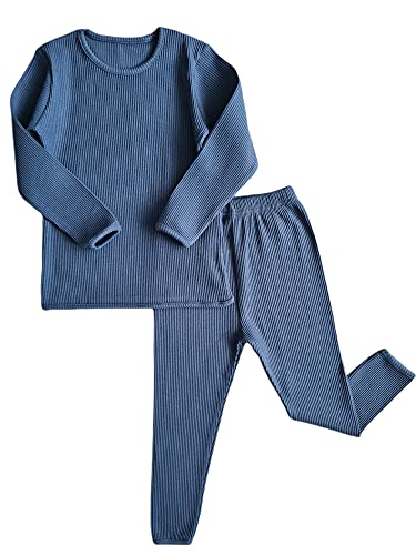 DreamBuy 20 Farben Gerippter Pyjama/Trainingsanzug/Loungewear Unisex Jungen und Mädchen Pyjamas Babykleidung Pyjamas für Damen und Herren Pyjamas (6-7J, Blau) von DreamBuy